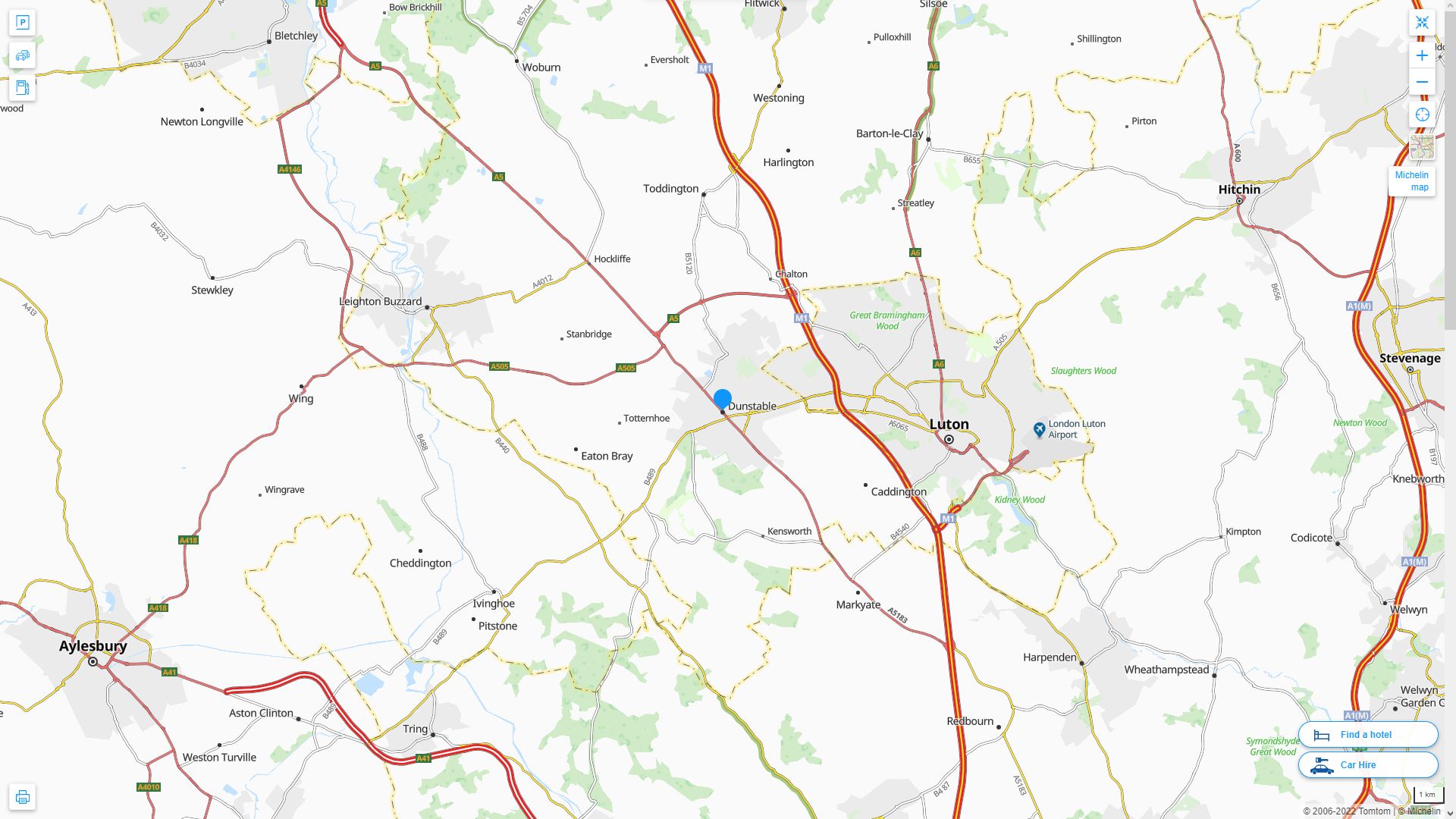 Dunstable Royaume Uni Autoroute et carte routiere